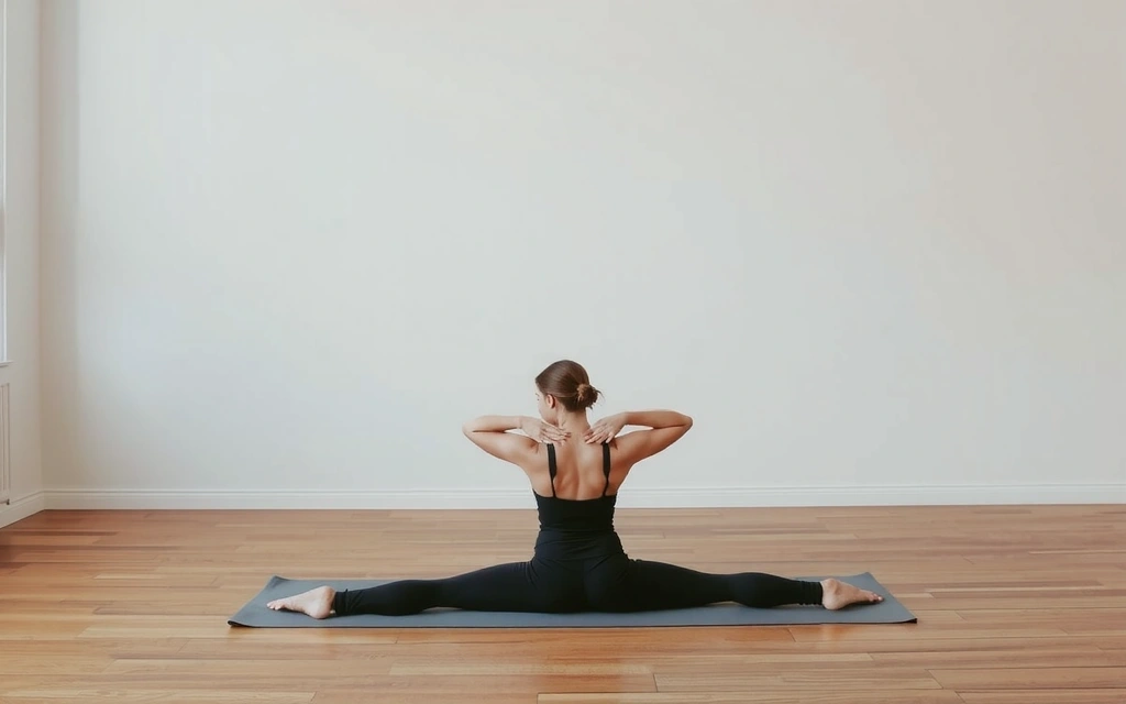 A person in a deep Yin yoga pose, such as Butterfly or Dragon, holding still and focused. The studio is minimalist and quiet, emphasizing introspection.