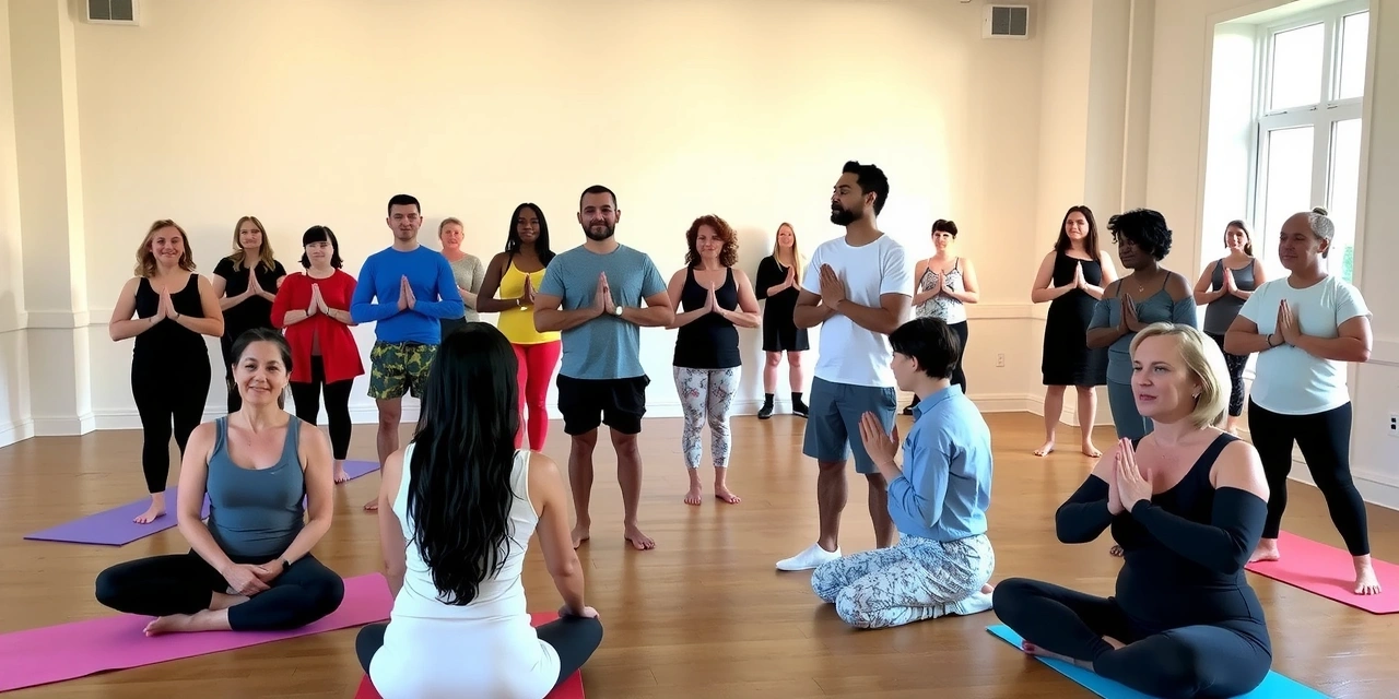 Diverse group of people in a yoga class