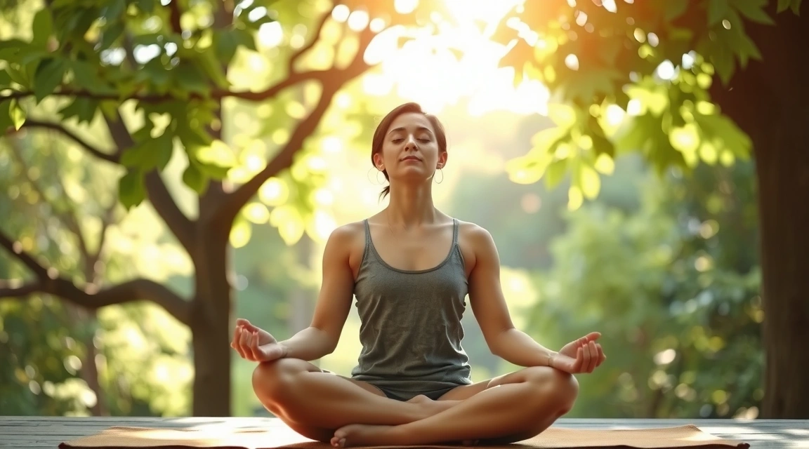 A person meditating outdoors, focusing on their breath amidst nature.