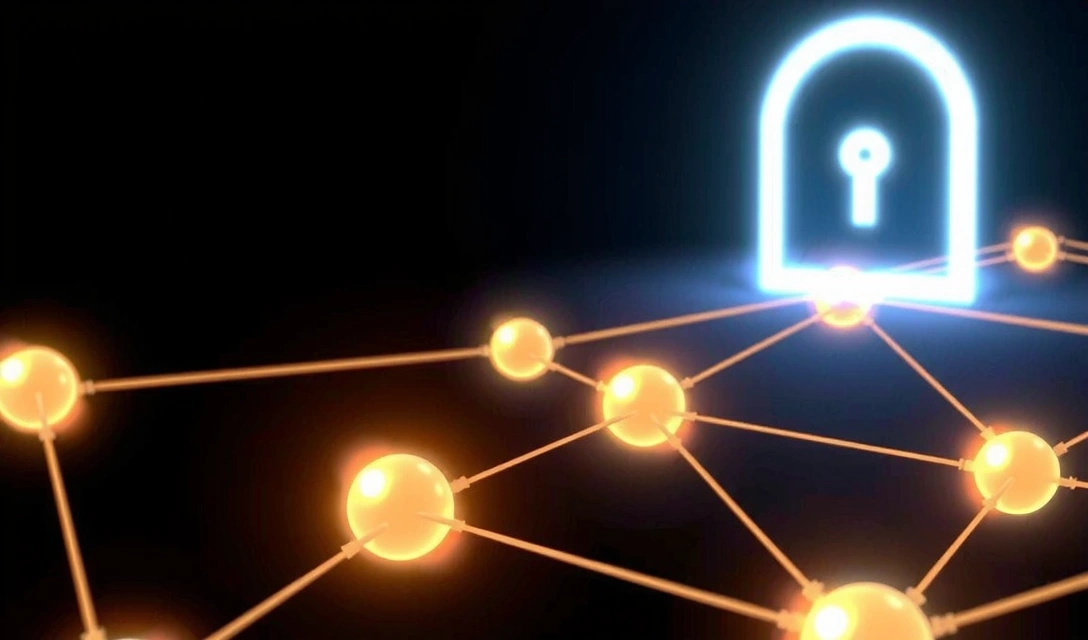 Abstract representation of digital copyright and intellectual property, with intricate glowing lines forming shapes